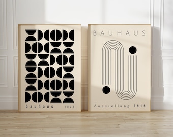 Bauhaus Printable Wall Art Set of 2, Mid Century Modern Print Set, Retro Bauhaus Art, Set of 2 Prints, Geometric Poster Digital Download