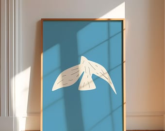 Abstract Bird Printable Wall Art, Bird Art Print, Minimalist Bird Poster, Sky Blue Digital Wall Art, Gift For Her, Unique Home Decor Art