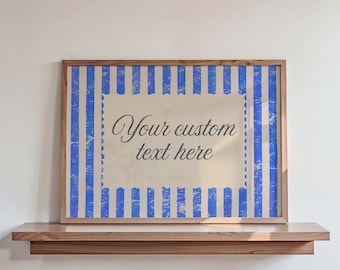 Custom Blue Striped Vintage Poster: Personalized Retro Typography Print, Coastal Home Decor (Digital Download)
