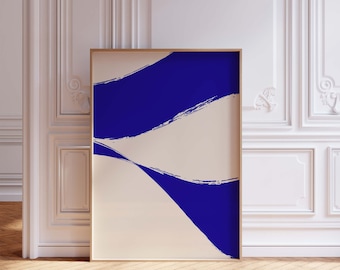 Royal Blue Minimalist Abstract Printable Wall Art, Bright Blue Modern Art Poster, Oversize Abstract Digital Art, Large Size Abstract Print
