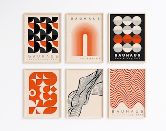 Affiche Art Mural Moderne Poster Bauhaus Studio Moien - Set 2 Prints A3 Orange Et Vert - 250g/m² Qualité Musée Posters Bauhaus Vintage