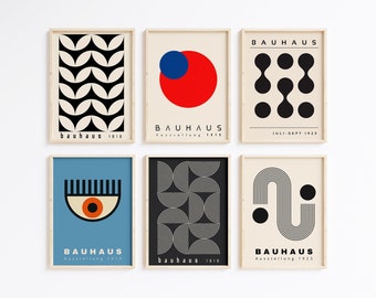 Set of 6 Bauhaus Printable Exhibition Posters, Mid Century Modern Print Set, Retro Bauhaus Wall Art, Set of 6 Prints, Gallery Wall Art