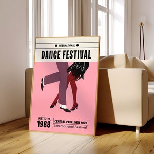 Cartel del festival de danza imprimible, arte de pared retro, descarga digital de impresión de arte del festival, decoración retro del hogar, regalo amante de la danza, regalo para bailarín