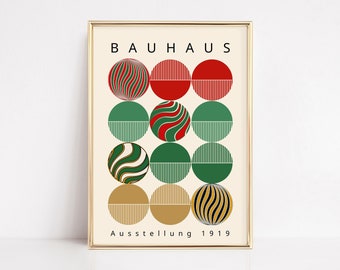 Bauhaus Christmas Printable Wall Art, Retro Christmas Print, Bright Holiday Home Decor Art, Mid Century Modern Large Poster Print Download