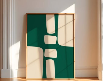 Green Minimalist Abstract Printable Wall Art, Emerald Green Modern Art Poster, Oversize Abstract Digital Art, Large Size Abstract Print