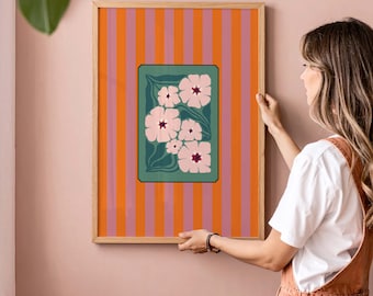 Retro Floral Art Print: Modern Art Nouveau Poster, Eclectic Maximalist Wall Decor  (Digital Download)