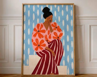 Colorful Woman Wall Art: Modern Woman Art Print, Printable Female Woman Wall Decor