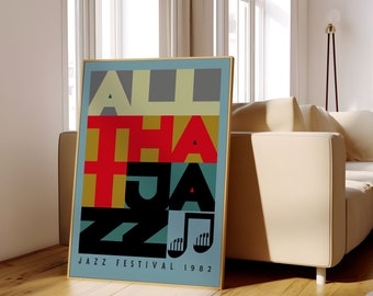 Jazz Festival Printable Wall Art, Retro Jazz Music Print Digital Download, Mid Century Modern Print, Vintage Music Poster, Retro Home Decor