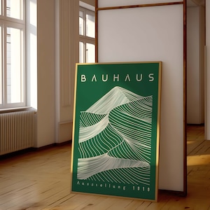 Bauhaus Printable Wall Art, Green Minimalist Print, Exhibition Poster, Mountain Mid Century Modern Print, Retro Bauhaus Digital Art Print