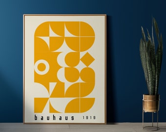 Yellow Bauhaus Printable Poster, Mid Century Modern Print, Retro