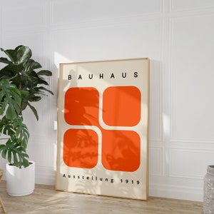 Bauhaus Printable Wall Art, Mid Century Modern Print, Orange Minimalist Art Print, Retro Bauhaus Poster, Geometric Exhibition Poster Digital