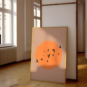 Vögel druckbare Wandkunst, fliegende Vögel Kunst Poster, Sonne und Vögel Druck, Vogel Silhouette Kunst Poster, minimalistische Druckkunst, Natur Boho Poster