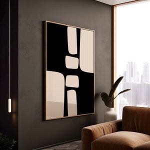 Arte de parede abstrata minimalista preta para impressão, pôster de arte moderna, arte digital abstrata de tamanho grande, impressão de arte abstrata geométrica de tamanho grande