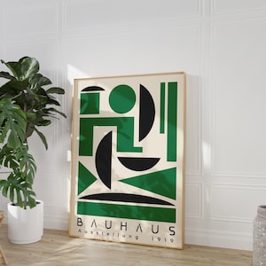Bauhaus Printable Poster Green Mid Century Modern Print Retro Bauhaus Exhibition Art Minimalist Oversize Art Geometric Shapes Poster