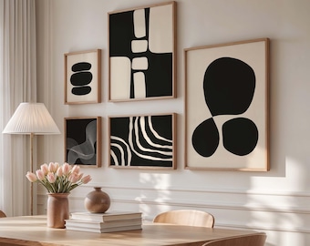 Abstract Gallery Wall Art Print Set of 6: Organic Shapes Minimalist Posters (Digital Download)