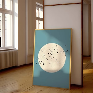 Vögel druckbare Wandkunst, fliegende Vögel Kunst Poster, Mond und Vögel Druck, Vogel Silhouette Kunst Poster, minimalistische Druckkunst, Natur Poster