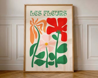 Les Fleurs Wall Art: Colorful Retro Flower Print (Digital Download)