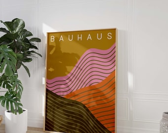 Bauhaus Wavy Art Print: Mid Century Modern Geometric Poster, Retro Wavy Line Poster