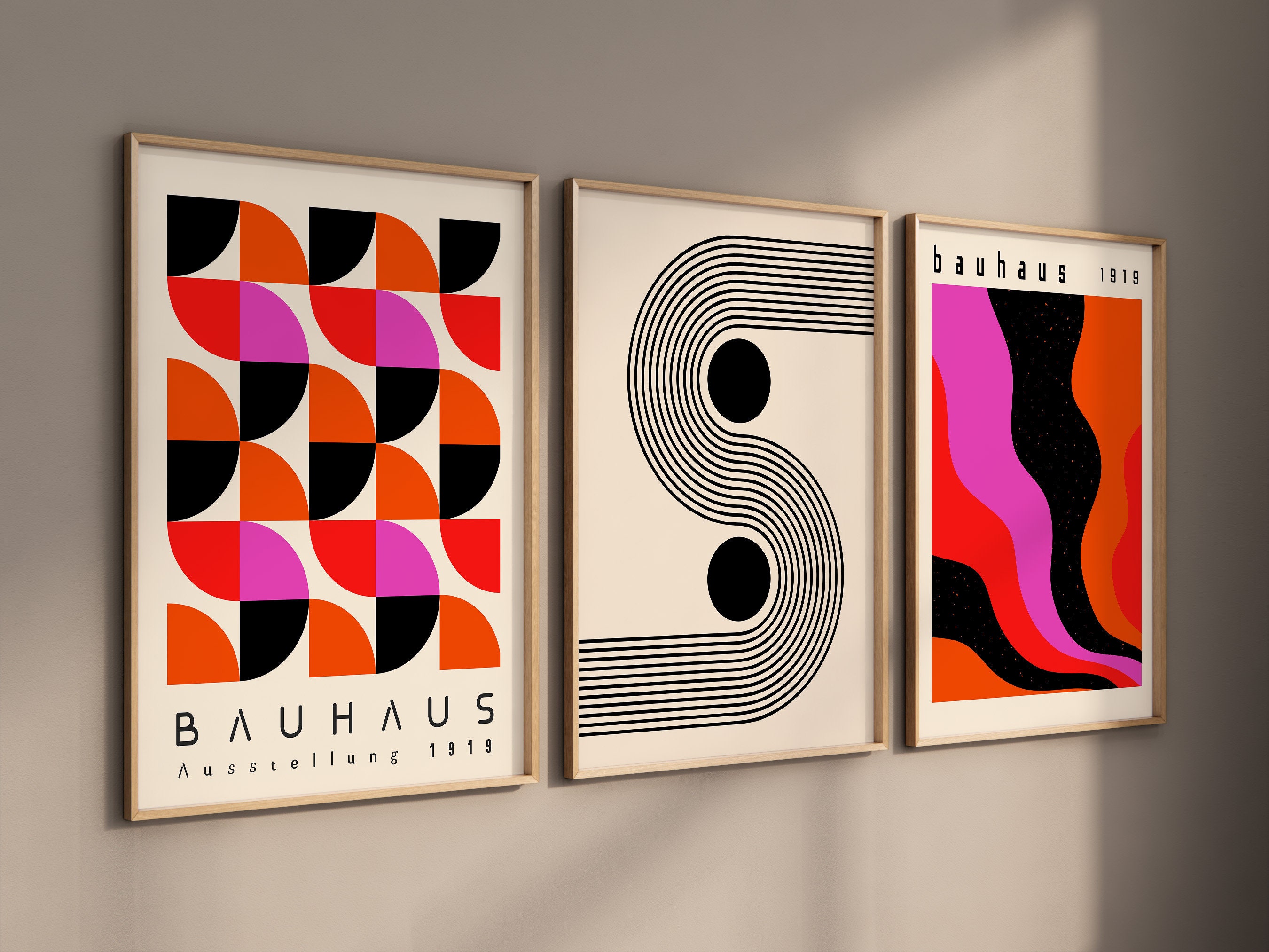 Bauhaus Printable Wall Art Set, Mid Century Modern Art Print Set of 3 ...