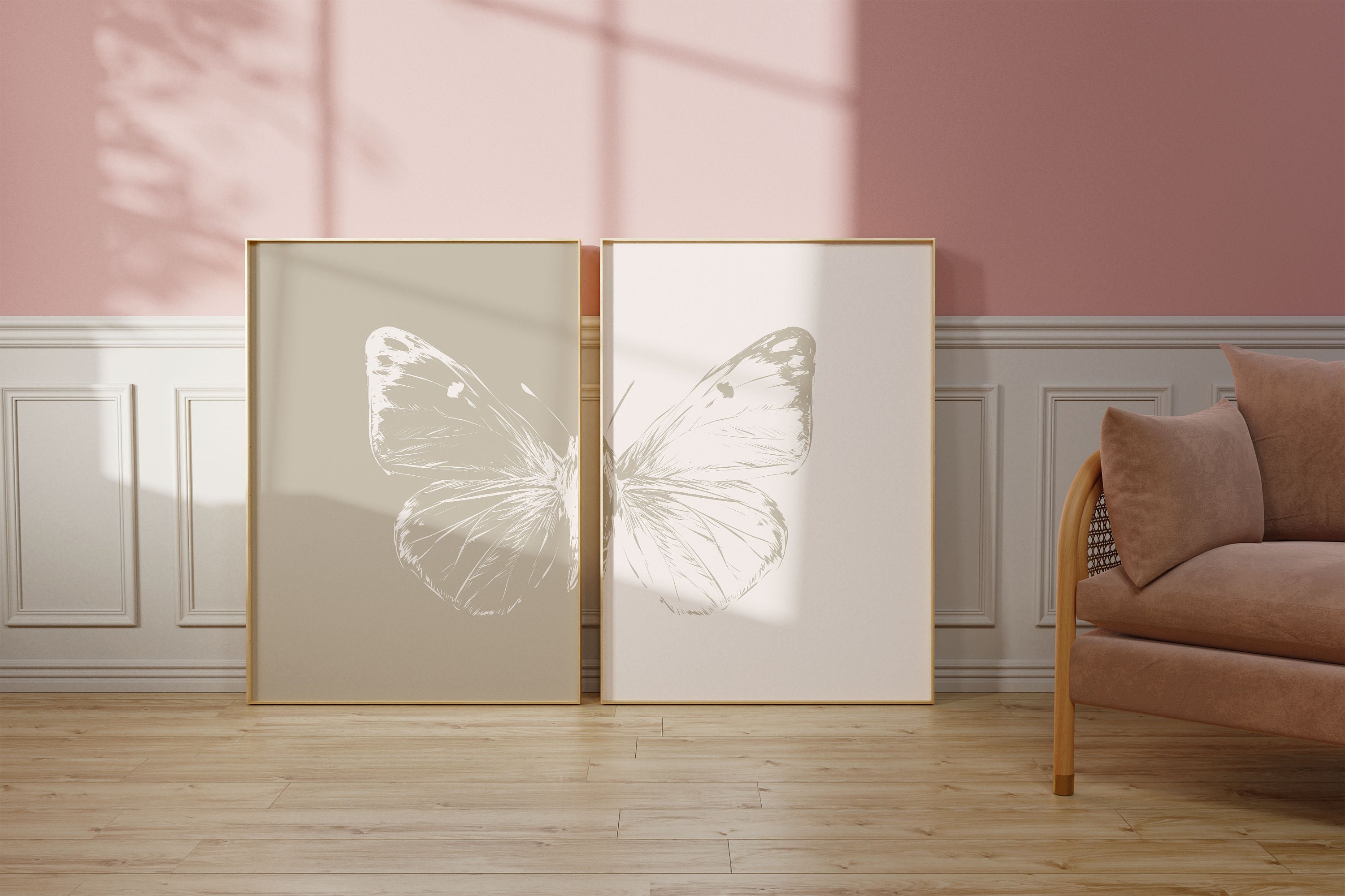 Butterfly Printable Wall Art Set of 2, Beige Butterfly Poster Print ...