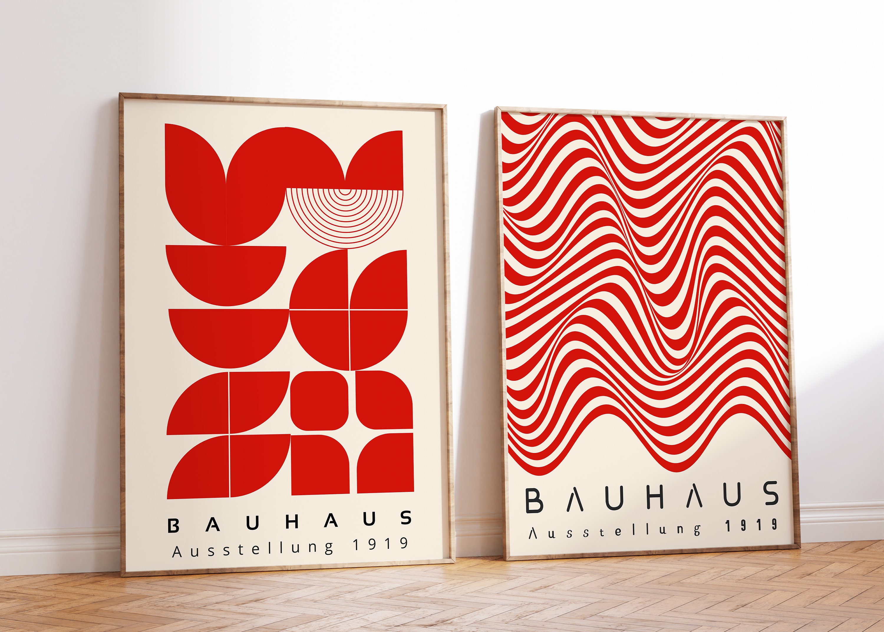 Mid Century Modern Printable Wall Art Set of 2, Red Bauhaus Print ...