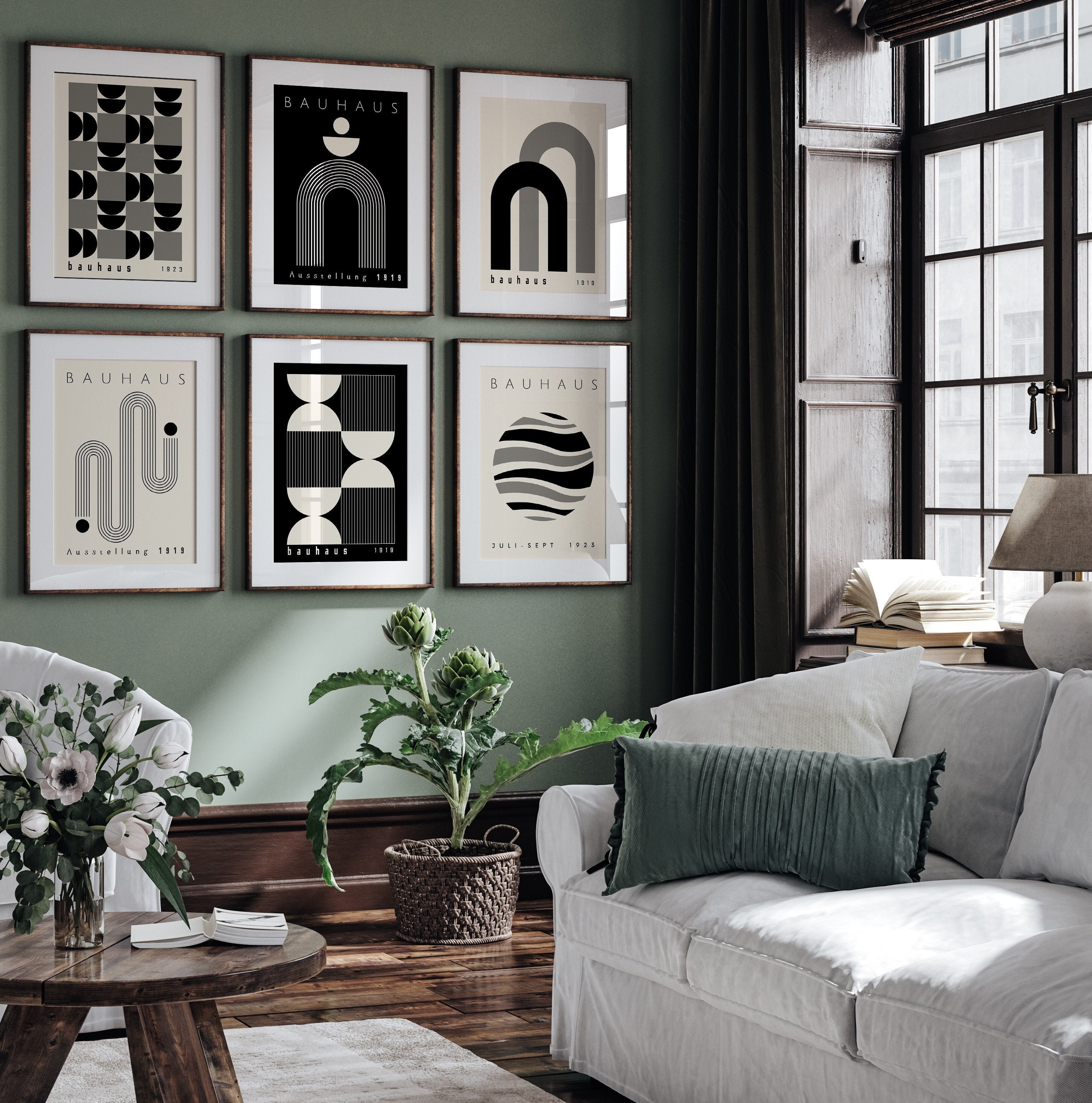 Black Bauhaus Printable Poster Set, Mid Century Modern Print Set of 6 ...