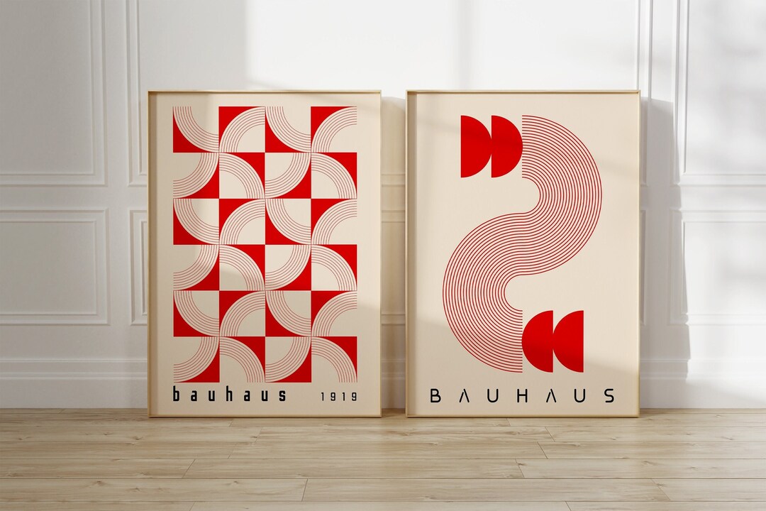 Bauhaus Printable Poster Set, Red Mid Century Modern Print Set of 2 ...