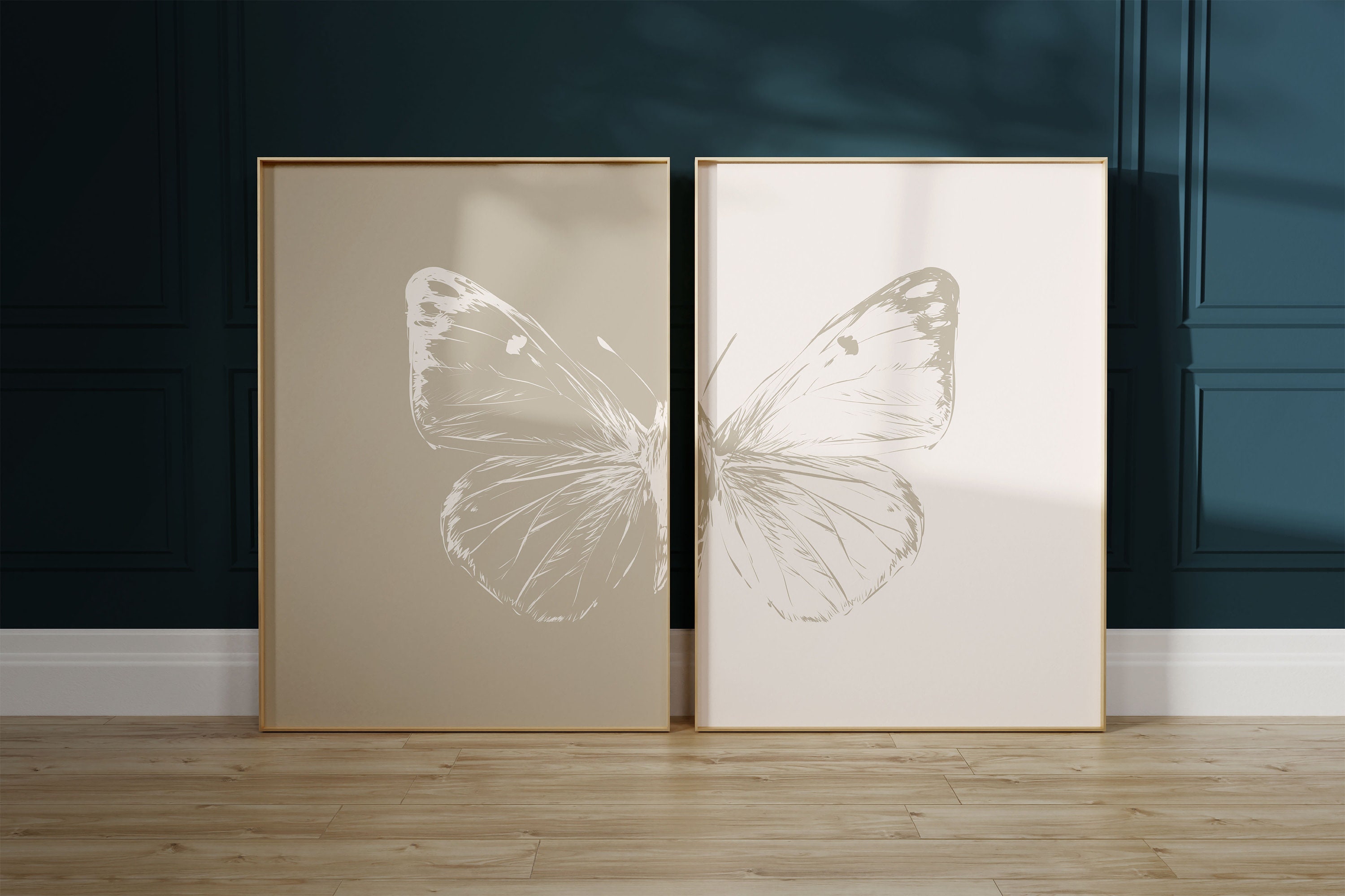 Butterfly Printable Wall Art Set of 2, Beige Butterfly Poster Print ...