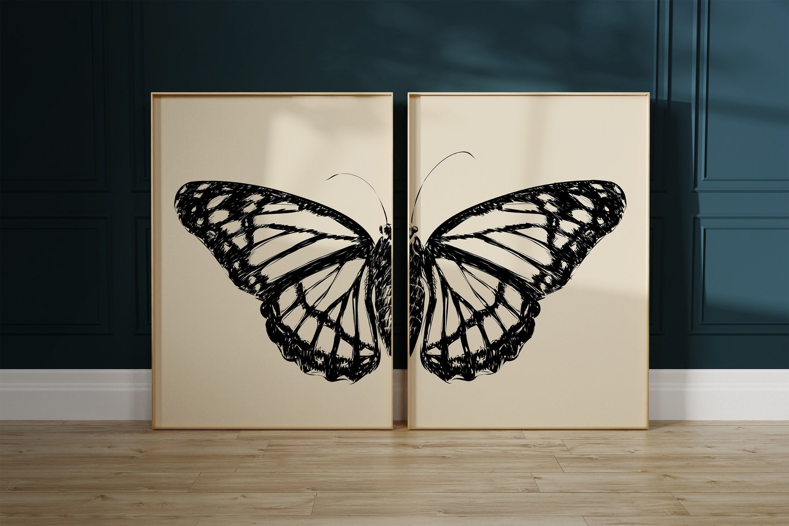 Black Sketch Butterfly Printable Wall Art Set of 2, Butterfly Print ...