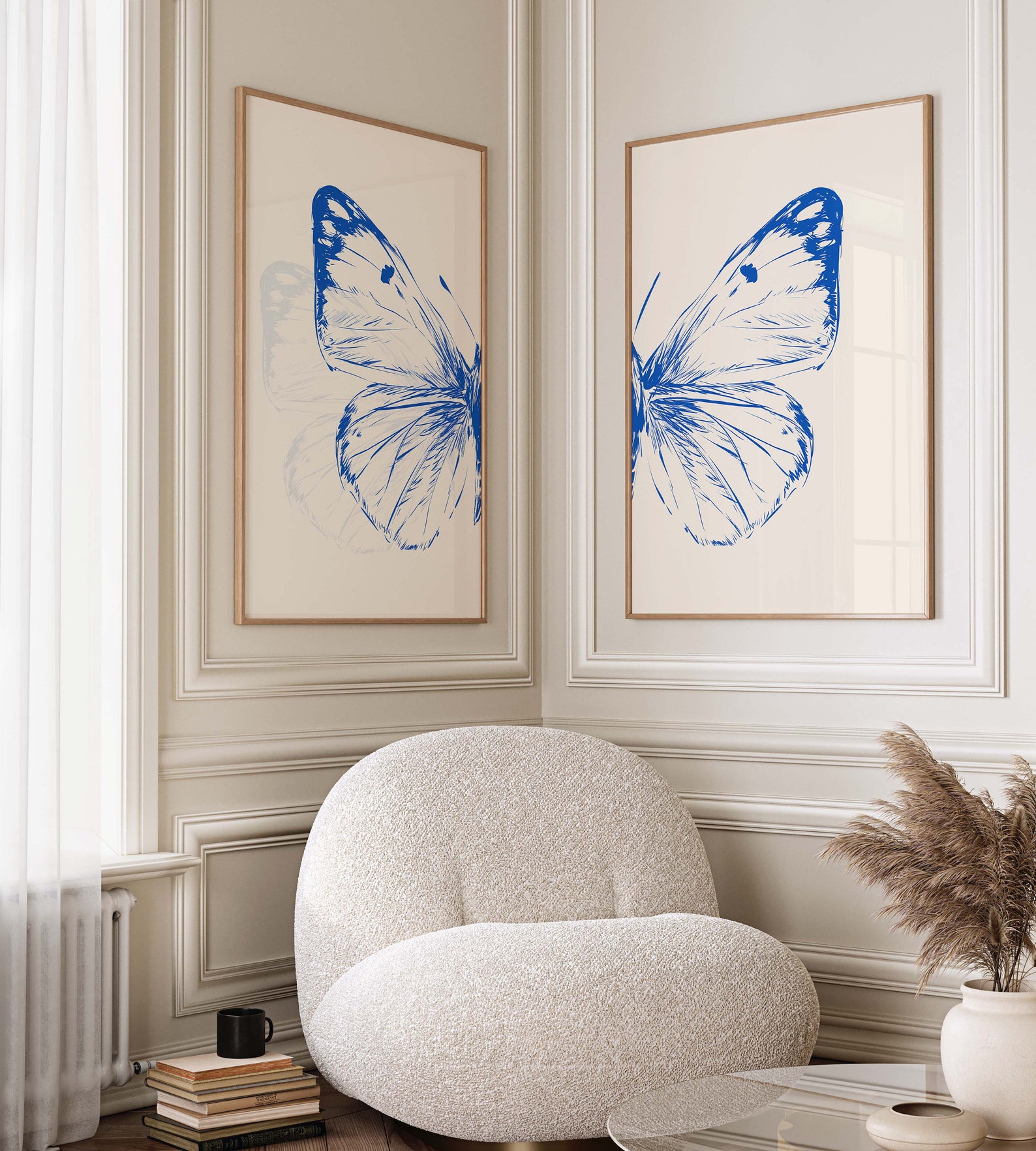 Blue Sketch Butterfly Wall Art Print Set of 2, Butterfly Printable Wall ...