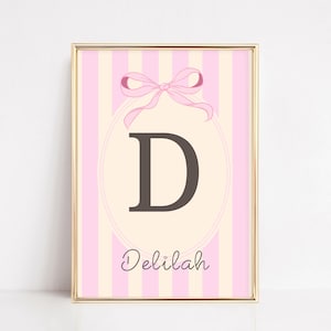 Personalized Initial Printable Wall Art, Baby Name Poster, Custom Initial Print, Name Monogram Print, Baby Girl Room, Custom Letter Print