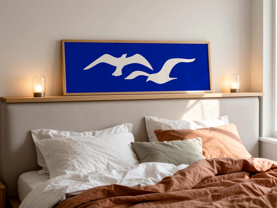 Seagull Wall Art Print, Bird Silhouette Poster, Nautical Beach House ...
