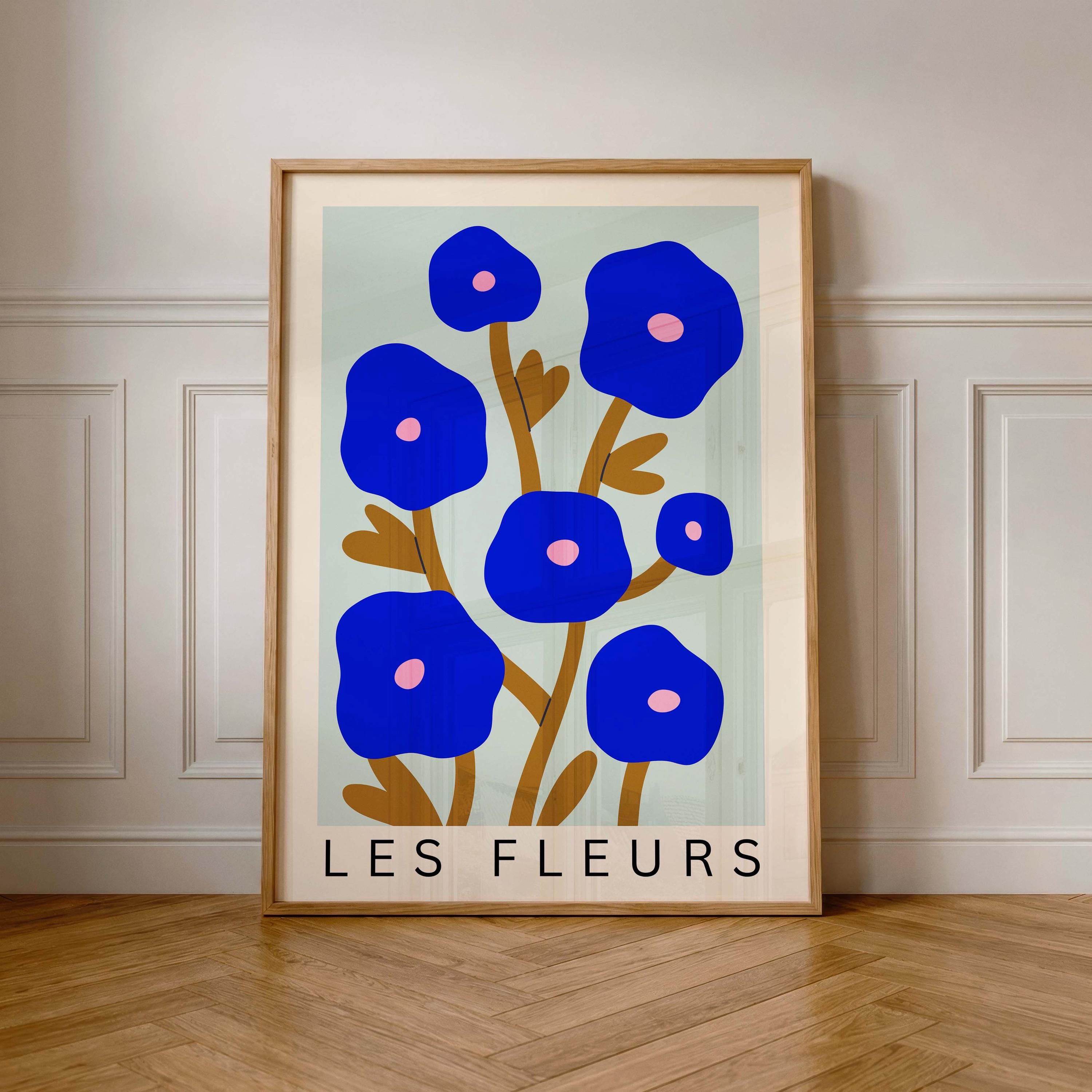 Les Fleurs Matisse Inspired Poster: Abstract Blue Flower Art Print