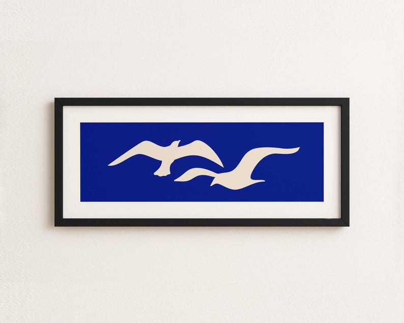 Seagull Wall Art Print, Bird Silhouette Poster, Nautical Beach House ...
