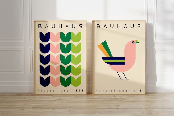 Set of 2 Bauhaus Printable Exhibition Posters, Bird Mid Century