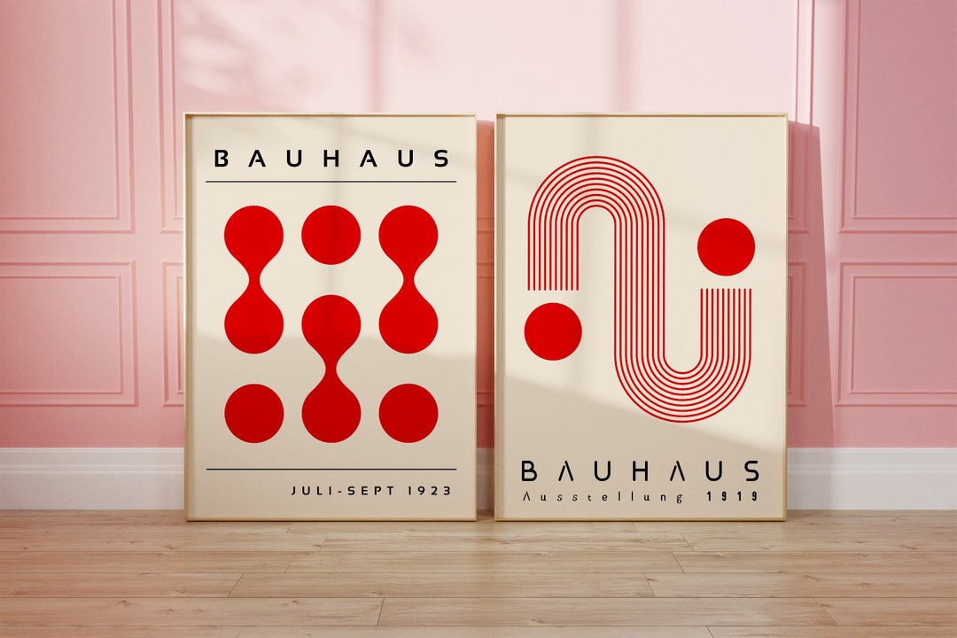 Bauhaus Print Digital Download, Red Mid Century Modern Print Set of 2 ...