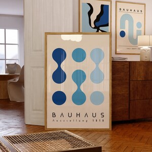 Blue Bauhaus Printable Wall Art Set of 3, Mid Century Modern Art Print ...