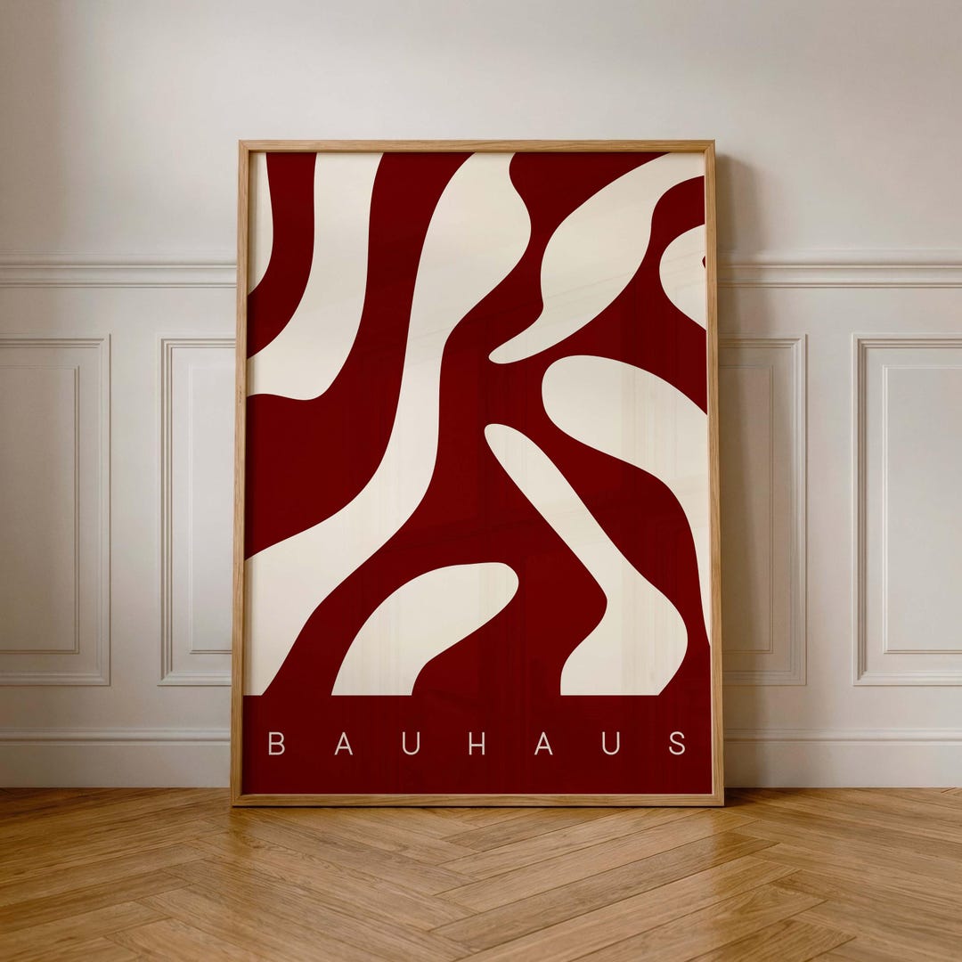 Burgundy Bauhaus Poster: Modernist Mid Century Modern Wall Art Print ...