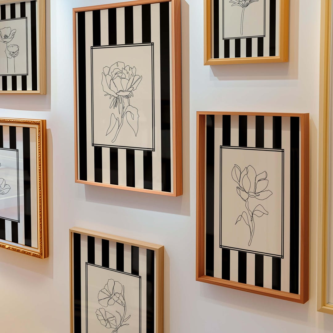 Minimalist Line Art Flower Print Set of 6: Modern Botanical Wall Decor ...