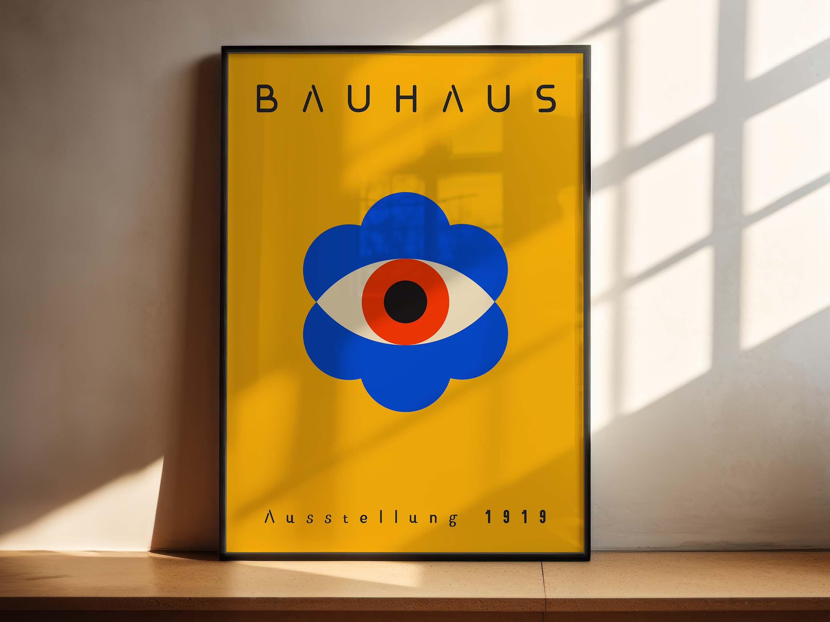 Bauhaus Poster Printable: Geometric Eye Floral Art Print, Mustard