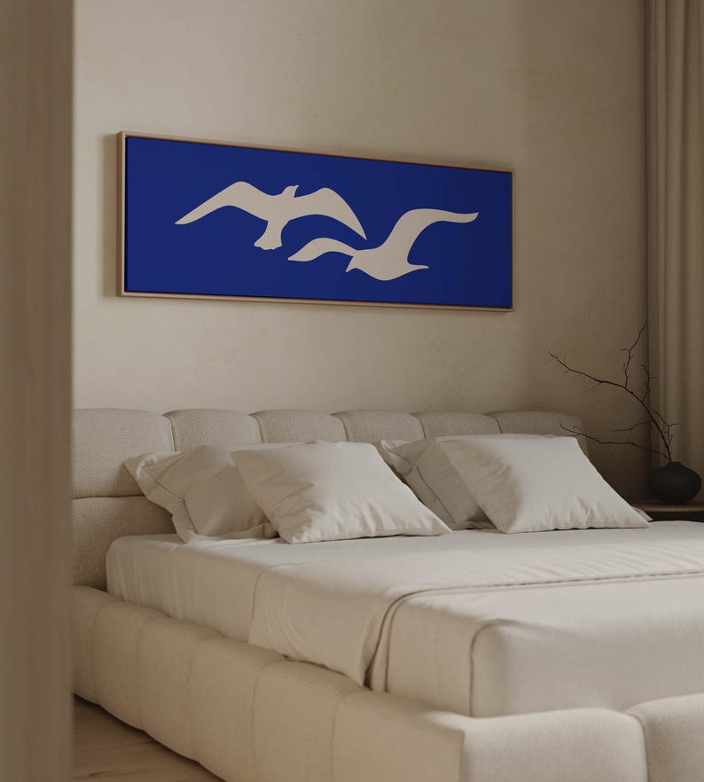 Seagull Wall Art Print, Bird Silhouette Poster, Nautical Beach House ...