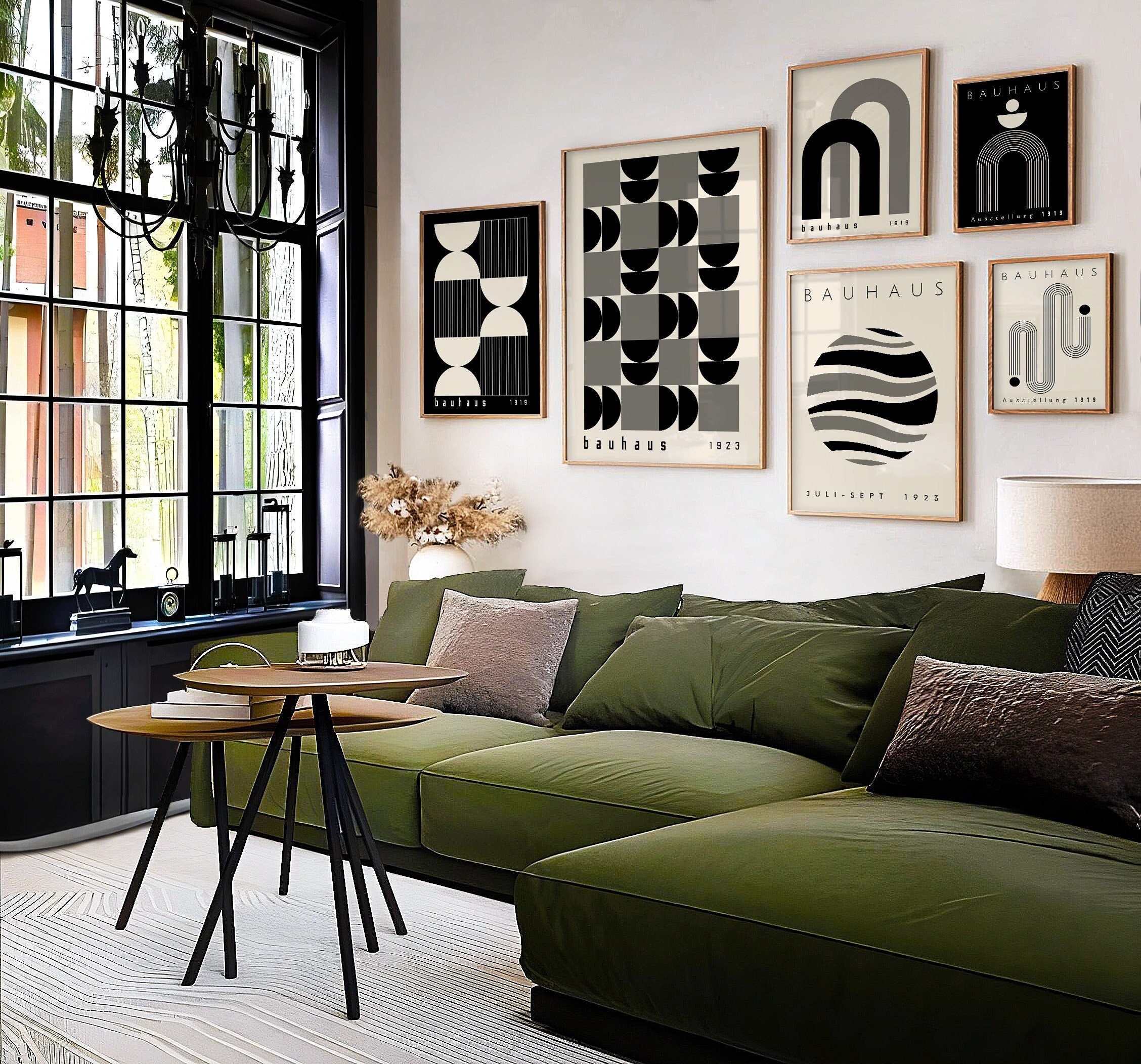 Black Bauhaus Printable Poster Set, Mid Century Modern Print Set of 6 ...