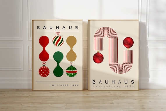 Bauhaus Christmas Print Set: Mid Century Modern Holiday Printable Wall Art (Digital Download)