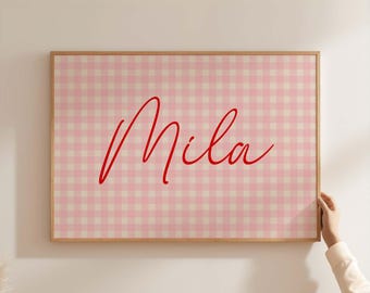 Personalized Name Print: Gingham  Wall Art, Custom Initial Printable Poster (Digital Download)
