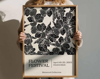 Flower Festival Art Print: Black and White Botanical Print (Digital Download)