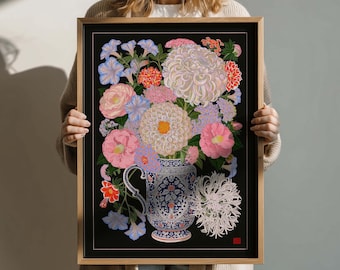 Floral Wall Art: Colorful Botanical Print, Printable Maximalist Vintage Flower Art Print