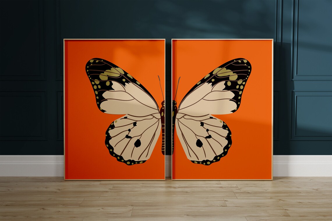 Butterfly Printable Wall Art Set of 2 Split Butterfly Art Etsy