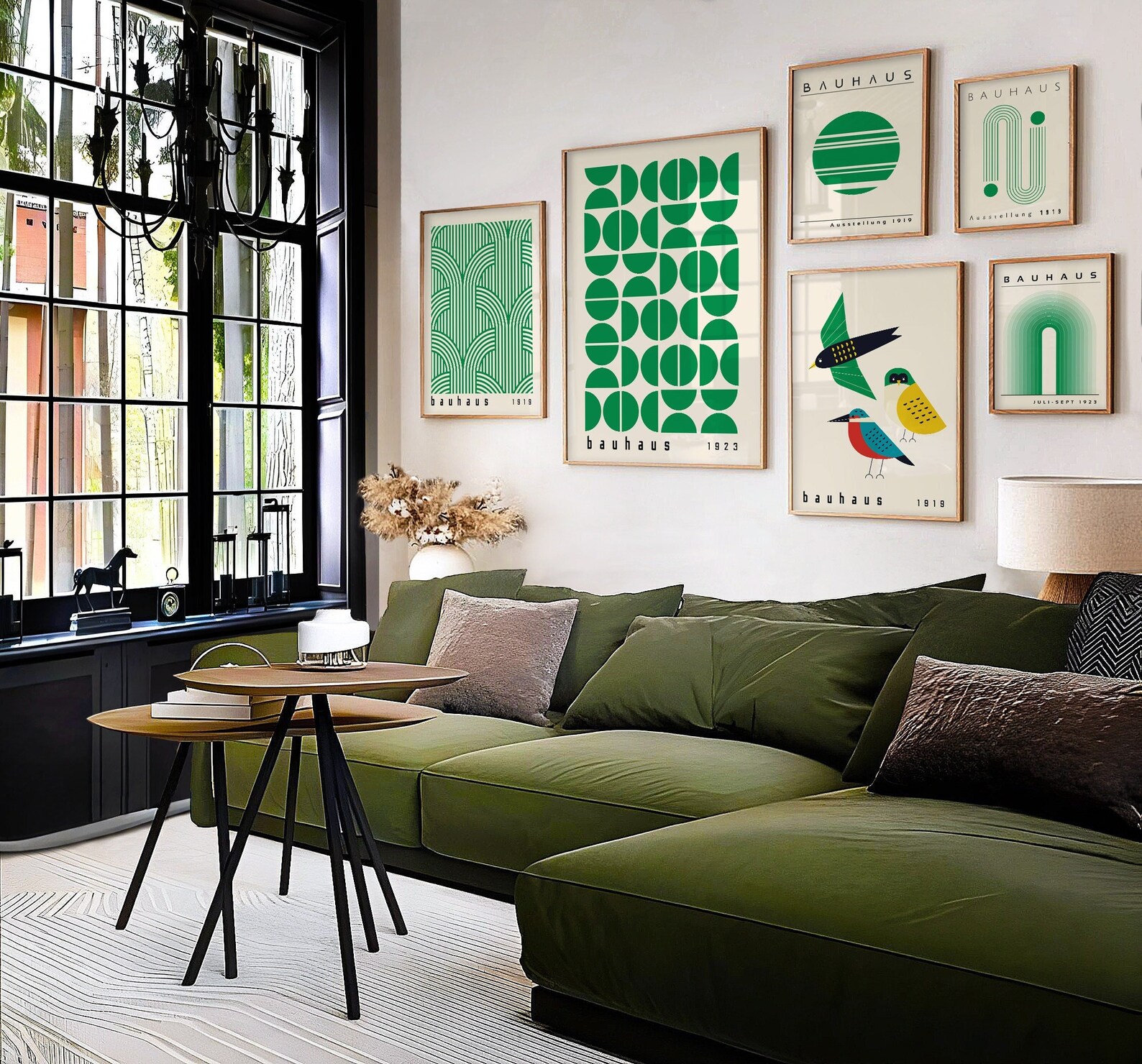 Green Bauhaus Printable Poster Set, Mid Century Modern Print Set of 6 ...