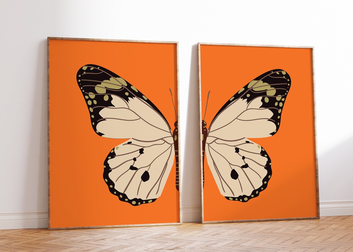 Butterfly Printable Wall Art Set of 2 Split Butterfly Art Etsy