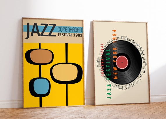 アート・デザイン・音楽 Jazz Records by Jorgen Grunnet Jepsen Jazz Festival Poster Set: Retro Music Prints (digital Download) - Etsy